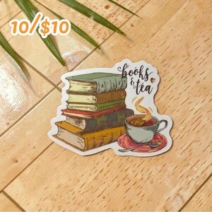 Books & Tea Sticker – Cozy Book Lover Vinyl Decal | Reading Aesthetic Sticker